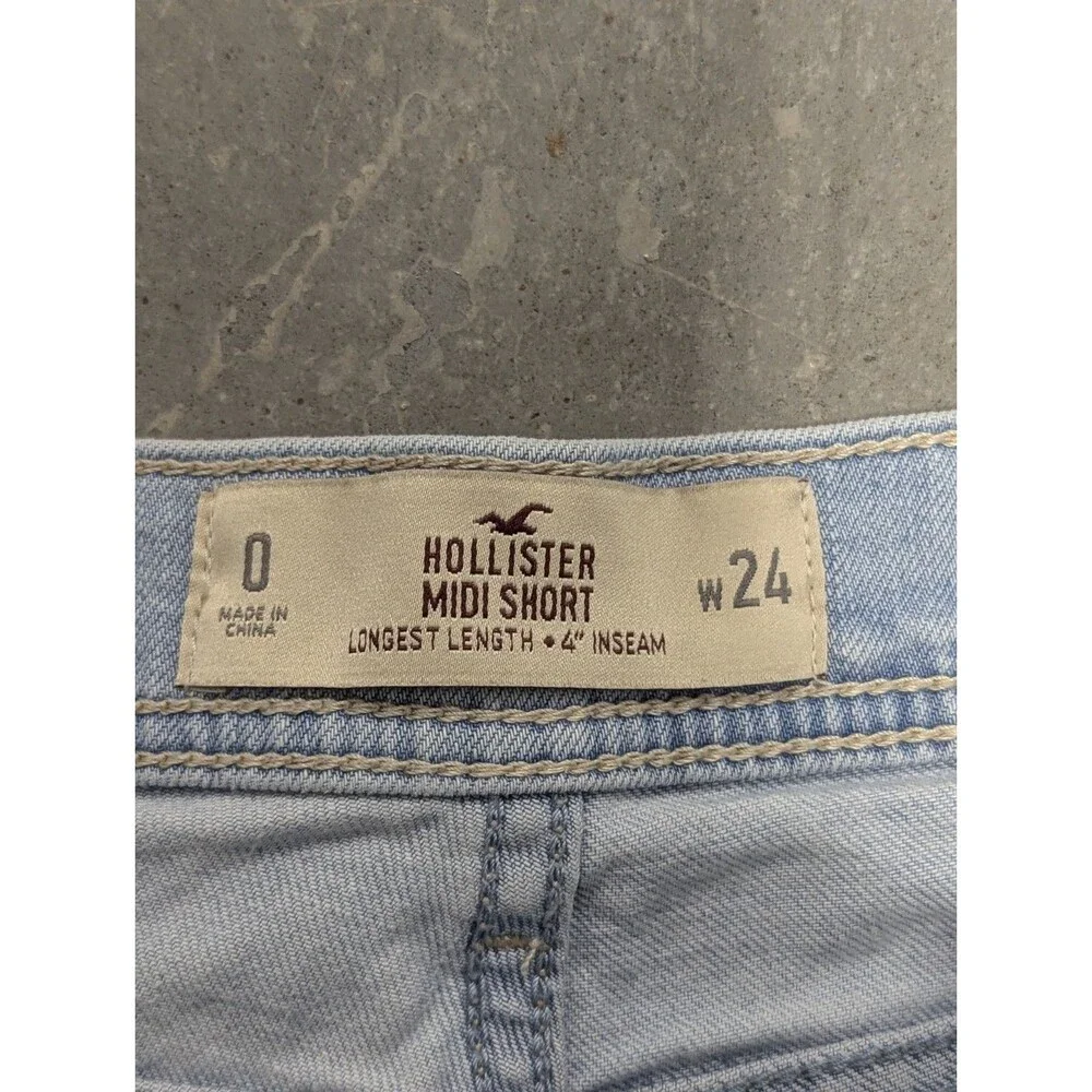 Hollister Size 0 Women's‎ Light Blue Distress Midi Denim Jean Shorts